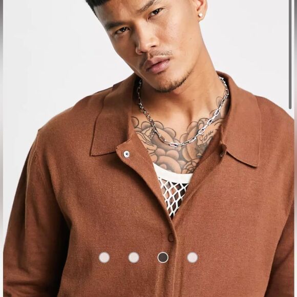 OUT OF STOCK Bando knitted revere collar boxy fit knitted shirt S Tan NWT in pkg - Picture 3 of 8